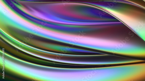 Rainbow chrome stream-like metal plate psychedelic cyberpunk modern 3d rendering background material
