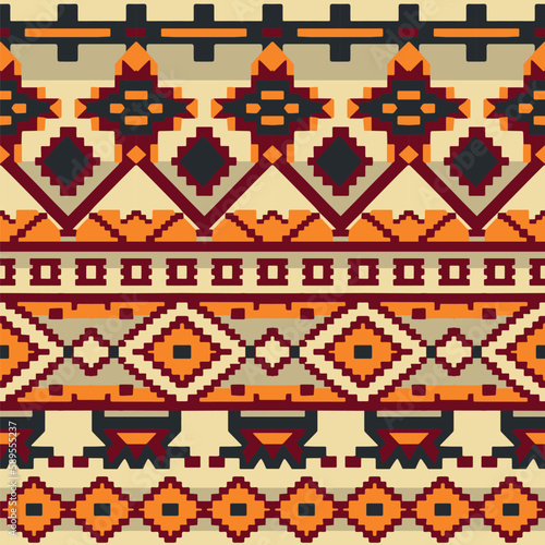 ethnic woven seamless pattern, traditional kilim ornament, handdrawn vector illustration, background in natural colors