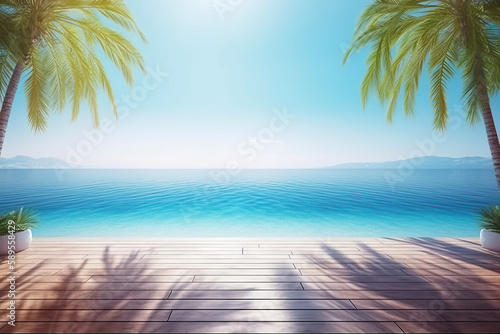 Caribbean beach with palm trees. Generative AI © OSORIOartist
