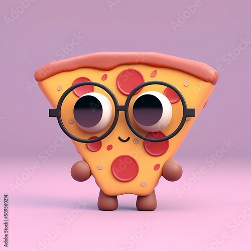 Cute little pizza with glasses. Generative AI.