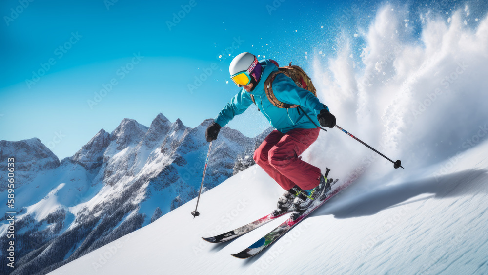 Man on skis. Generative AI Man on skis. Generative AI