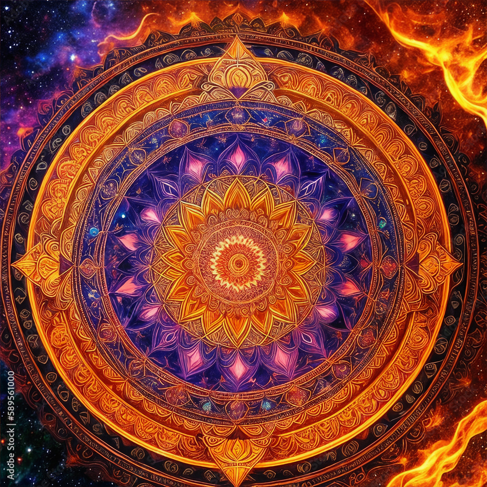 Mandala  sign  made of astral flame with generative AI technology