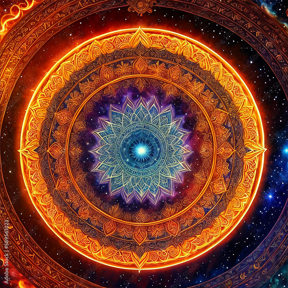 Mandala  sign  made of astral flame with generative AI technology