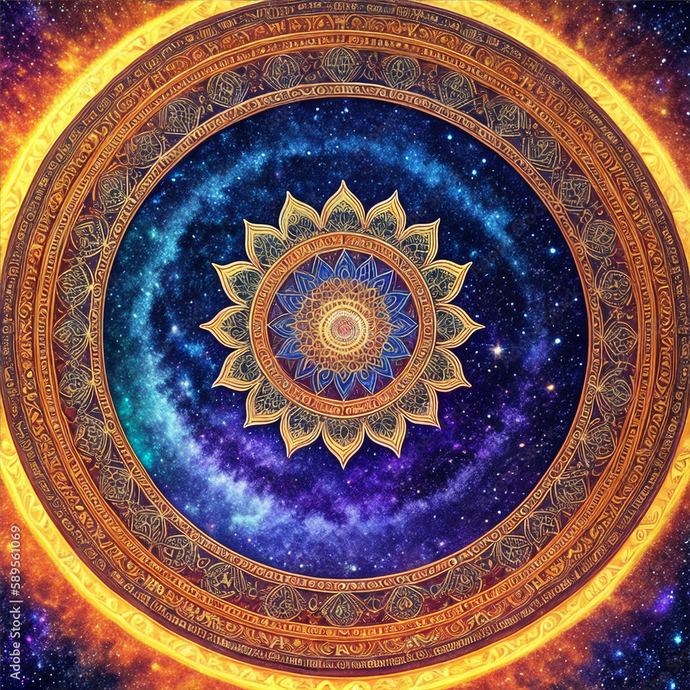 Fototapeta premium Mandala sign made of astral ground with generative AI technology