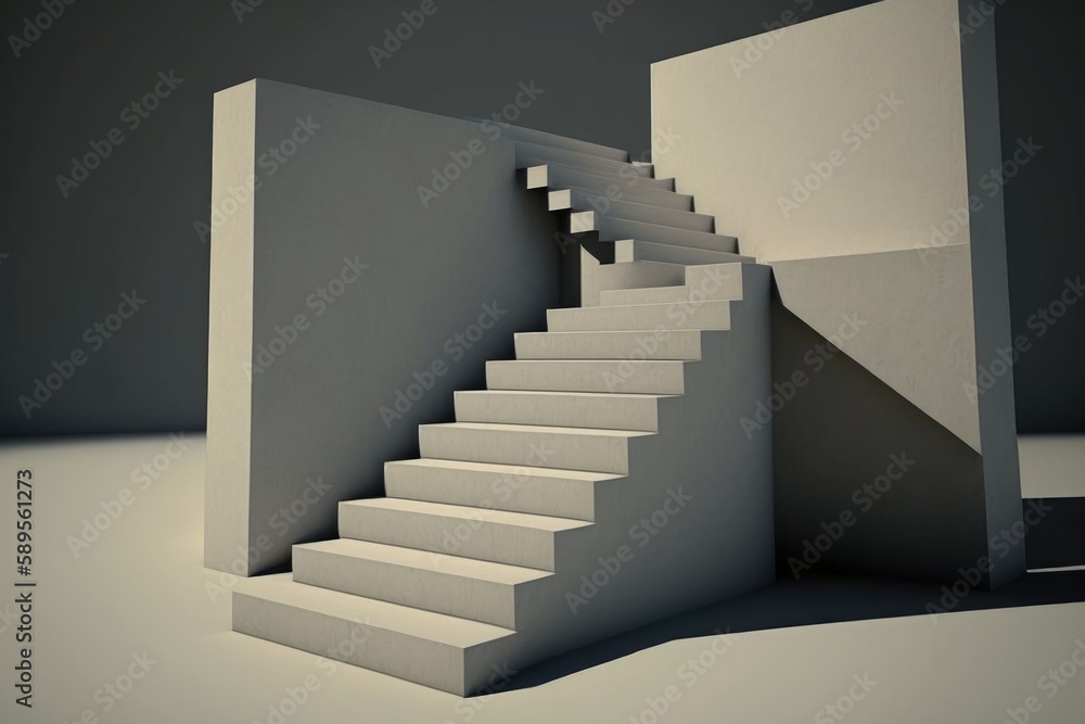 Obraz premium Staircase in the gray room, 3d render, square image
