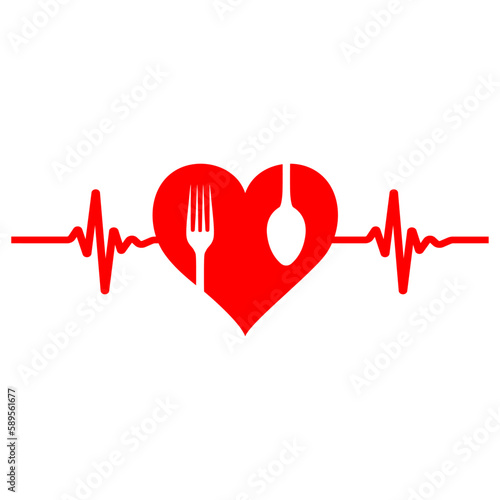 Illustration of a healthy diet.Heart with a pulse and cutlery on a white background