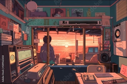 lofi music mix, with a variety of different tracks, bringing together unique and eclectic mix, created with generative ai photo