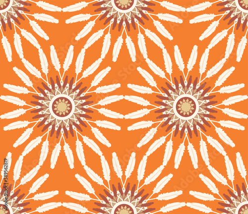 Abstract Hippie Boho Feathers Circles Seamless Vector Pattern Trendy Fashion Colors Perfect for Allover Fabric Print or Wrapping Paper