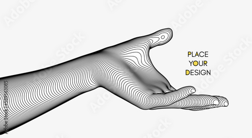 Extended male hand open and ready to help. Human arm giving. Connection structure. 3D vector illustration with empty place. Can be used for brochure, poster, presentation, flyer or banner.