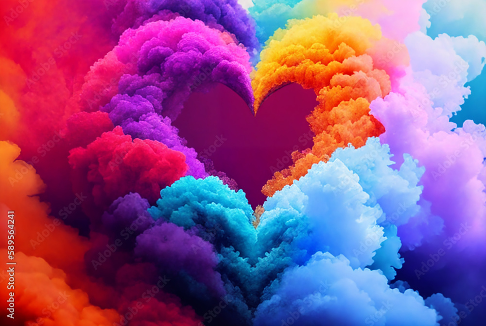 Colorful heart shape cloud in the sky. Generative AI Colorful heart shape cloud in the sky. Generative AI
