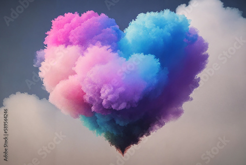 Colorful heart shape cloud in the sky. Generative AI