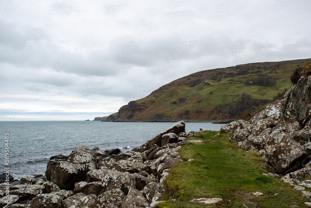 Rocky coastline at Murlough Bay, Antrim, Northern Ireland
