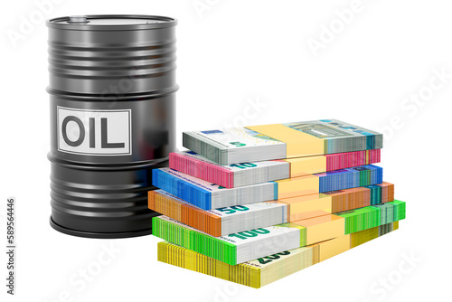 Oil barrel with euro packs, 3D rendering
