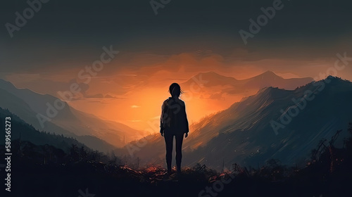 silhouette of a woman in the mountains created with Generative AI technology © Robert Herhold