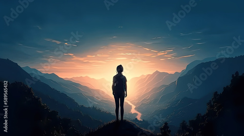 silhouette of a woman in the mountains created with Generative AI technology © Robert Herhold