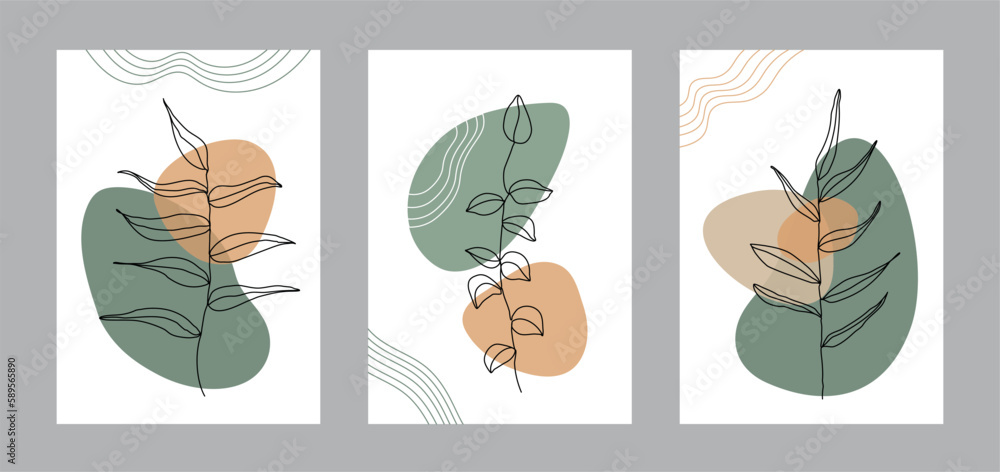 Plant on an abstract background. Botanical wall art vector set. One line drawing of a plant. Design for print, cover, wallpaper, minimal and natural wall art. Plant on an abstract background. Botanical wall art vector set. One line drawing of a plant. Design for print, cover, wallpaper, minimal and natural wall art.