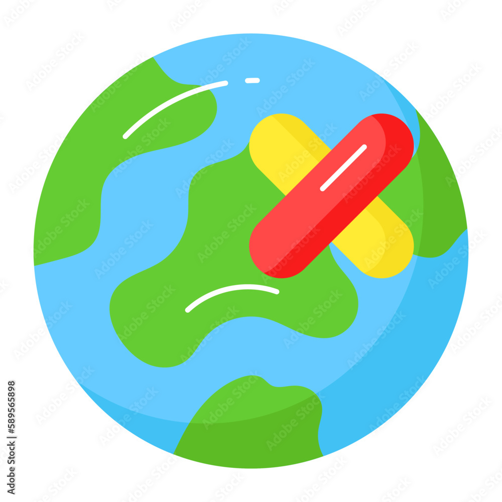 Save the world and earth, bandage on world globe showing icon of healed earth, premium vector Save the world and earth, bandage on world globe showing icon of healed earth, premium vector