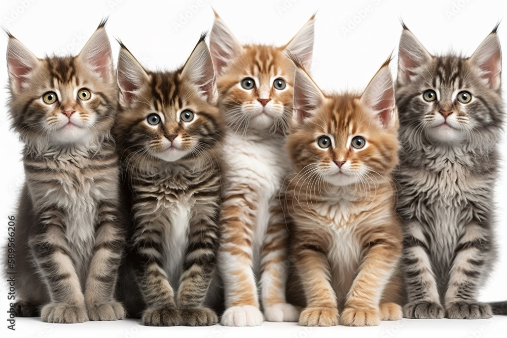 Maine Coon kitten on a white background. Generative AI