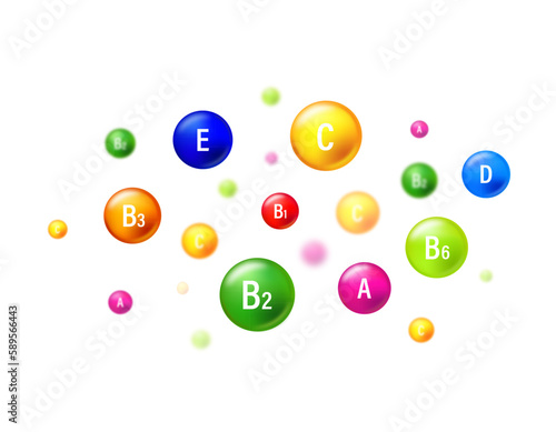 Essential vitamin and mineral complex. Multivitamins capsules isolated on blue background