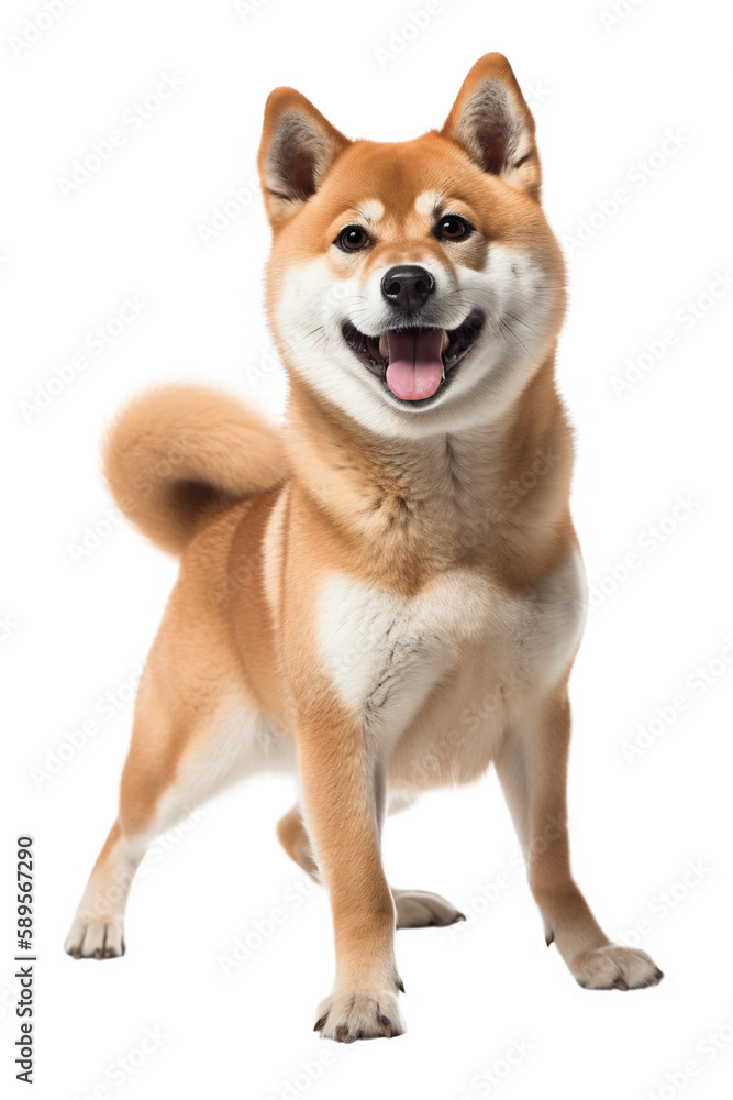 Happy standing Shiba Inu dog on a transparent background. Generative AI