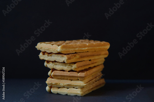 Wallpaper Mural Belgian waffles on black stoneplate and black background Torontodigital.ca