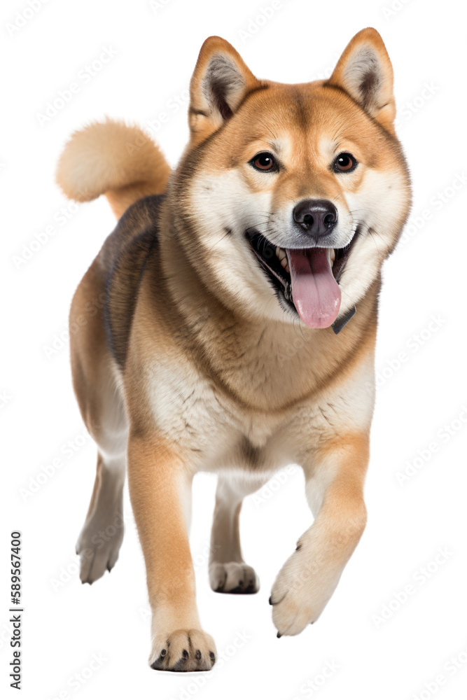 Happy running Shiba Inu dog on a transparent background. Generative AI