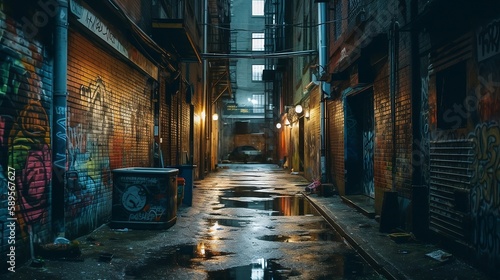 street in the old town, An alleyway with graffiti gritty edgy raw urban texture, Created using generative AI