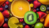 Juicy fruits top view background. Al generated