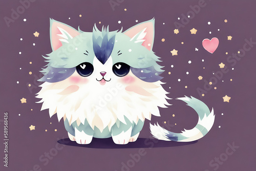 An adorable cute cat character warmed up in winter clothes standing in nice hat and scarf ready to celebrate christmas created with generative ai