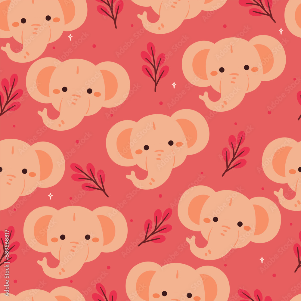 seamless pattern cartoon elephant, plant and flower. cute animal wallpaper for textile gift wrap paper seamless pattern cartoon elephant, plant and flower. cute animal wallpaper for textile gift wrap paper