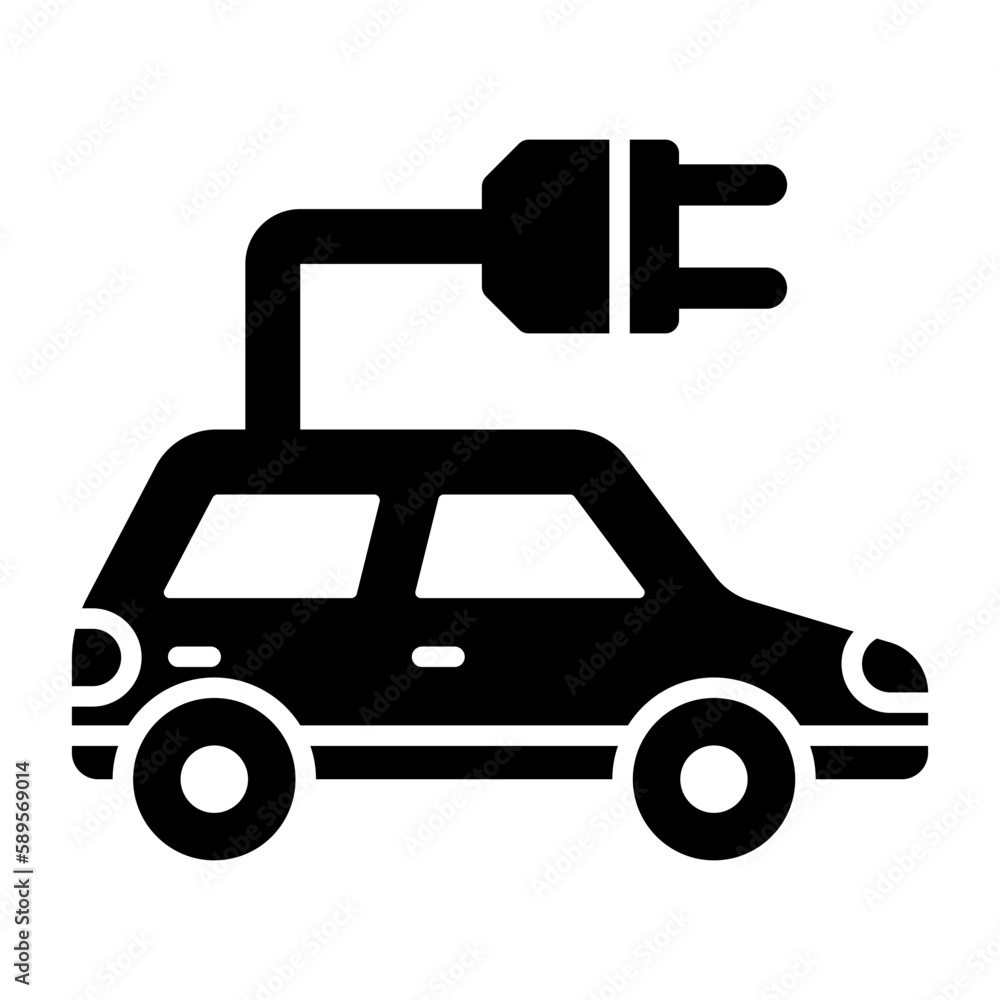 Vehicle with plug denoting eco car vector in modern style, electric car icon Vehicle with plug denoting eco car vector in modern style, electric car icon