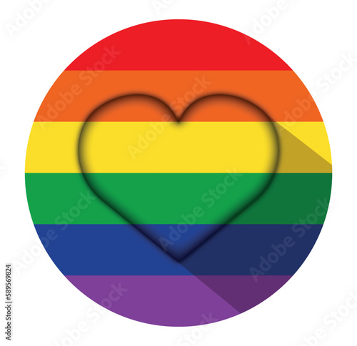 Vector drawing of an embossed heart inside a circle - rainbow colored background - symbology and representation of free love - LGBTQIA+