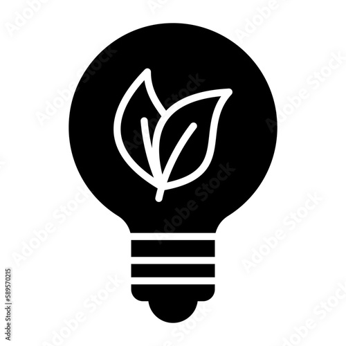 Leave inside bulb showing vector of eco idea in trendy style, sustainable ecological energy icon, creative lamp easy to use vector