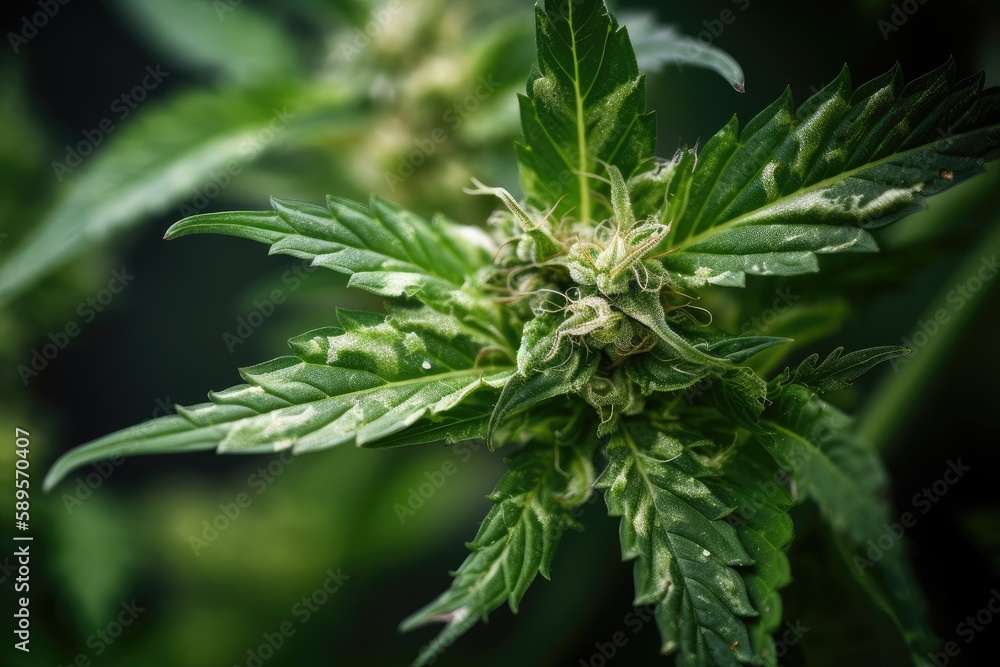 close-up of cannabis leaves and buds, showcasing the intricate details, created with generative ai close-up of cannabis leaves and buds, showcasing the intricate details, created with generative ai
