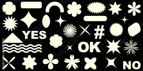 Shape set y2k style for banner. Simple shapes.Y2k aesthetic.Shape set y2k style for decoaration.Shape set y2k style for poster. Trendy geometric forms.Trendy 90s.