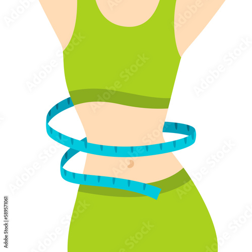 Illustration of slim woman with measure tape. Sports girl in fitness clothes.