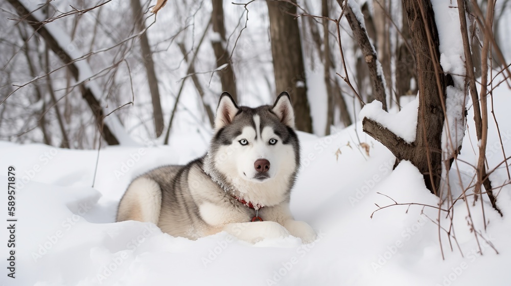Fototapeta premium Siberian Husky in a snowy environment