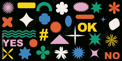 Shape set y2k style for banner. Shape set y2k style for decoaration.Shape set y2k style for poster. Trendy geometric forms. Simple shapes. Trendy 90s. Y2k aesthetic.