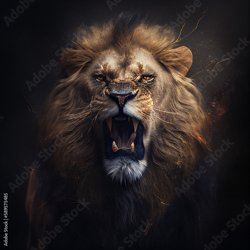 Fierce and Angry Lion Roaring - generative AI
