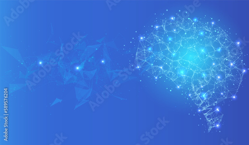 Low poly brain technology futuristic symbol. Wireframe of artificial intelligence simulation concept vector background.