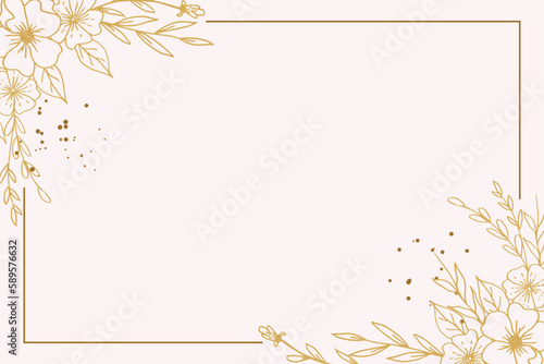 Elegant golden floral background with hand drawn flowers and leaves illustration decoration