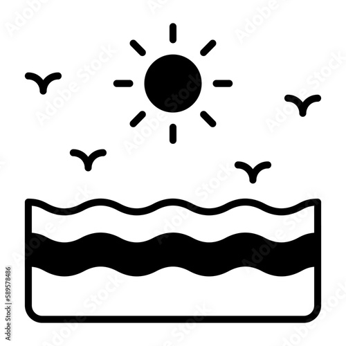 An editable graphic design of sea in trendy style, sunshine vector