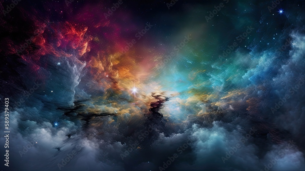 Mystical Night Sky Glows with Colorful Stars and Nebula of the Universe, Generative AI
