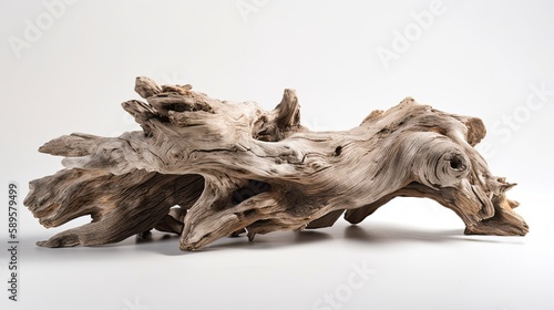 Old Driftwood Isolated on White Background  Rustic  Sea-Aged Tree Trunk Raw and Rough. Generative AI