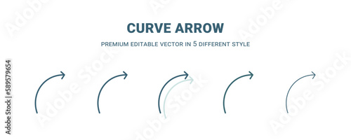 curve arrow icon in 5 different style. Outline, filled, two color, thin curve arrow icon. Editable vector can be used web and mobile