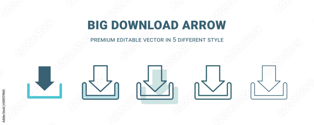 big download arrow icon in 5 different style. Outline, filled, two color, thin big download arrow icon. Editable vector can be used web and mobile big download arrow icon in 5 different style. Outline, filled, two color, thin big download arrow icon. Editable vector can be used web and mobile