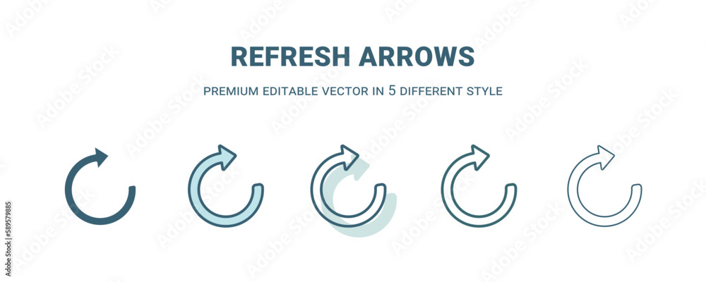 Obraz premium refresh arrows icon in 5 different style. Outline, filled, two color, thin refresh arrows icon. Editable vector can be used web and mobile