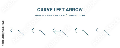 curve left arrow icon in 5 different style. Outline, filled, two color, thin curve left arrow icon. Editable vector can be used web and mobile