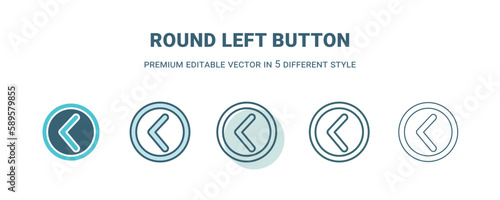 round left button icon in 5 different style. Outline, filled, two color, thin round left button icon. Editable vector can be used web and mobile