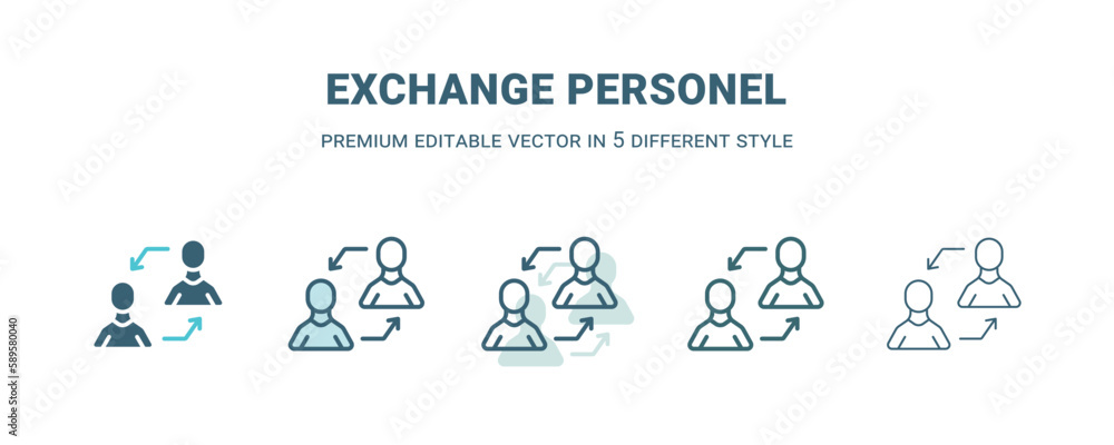 exchange personel icon in 5 different style. Outline, filled, two color, thin exchange personel icon. Editable vector can be used web and mobile - obrazy, fototapety, plakaty 